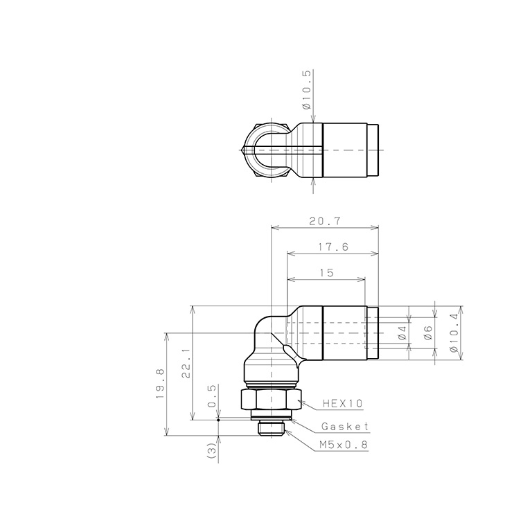 Đầu Nối Nhanh Khí Nén Dạng Cong 90° Ren Ngoài Pisco KL4-M5_drawing