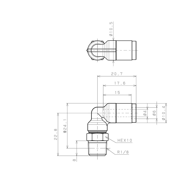 Đầu Nối Nhanh Khí Nén Dạng Cong 90° Ren Ngoài Pisco KL4-01_drawing