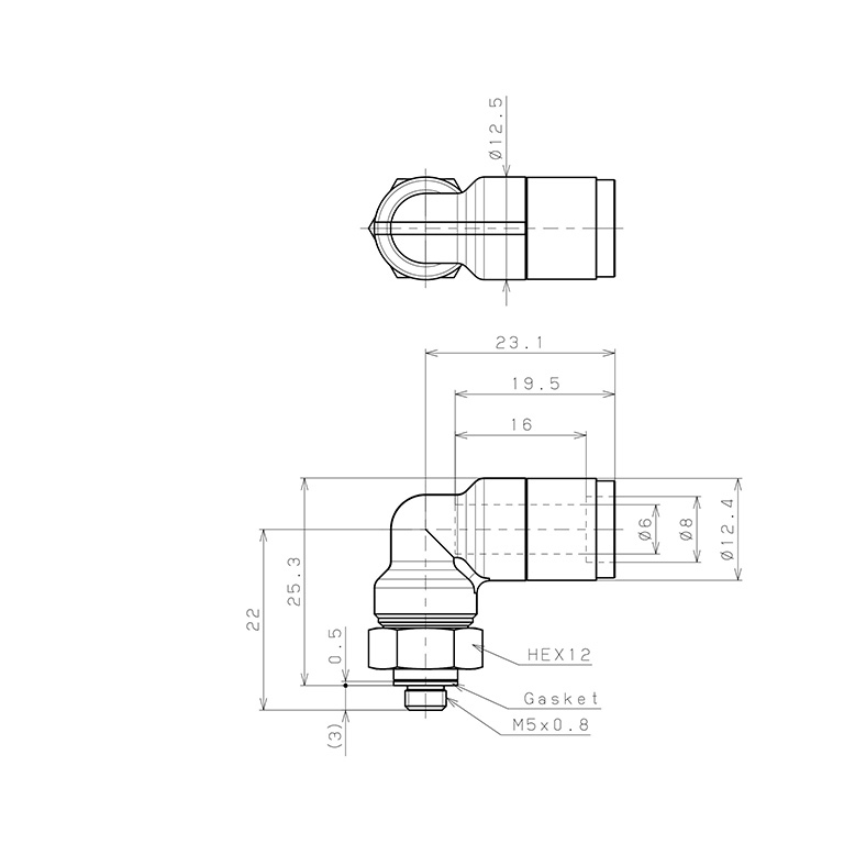 Đầu Nối Nhanh Khí Nén Dạng Cong 90° Ren Ngoài Pisco KL6-M5_drawing