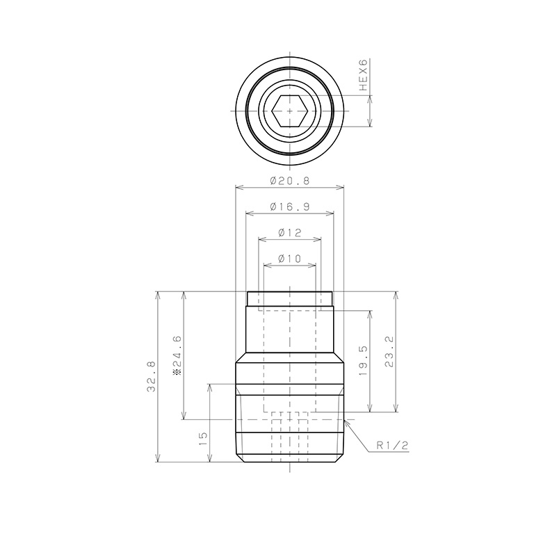 Đầu Nối Nhanh Khí Nén Dạng Thẳng Ren Ngoài Pisco KOC10-04_drawing