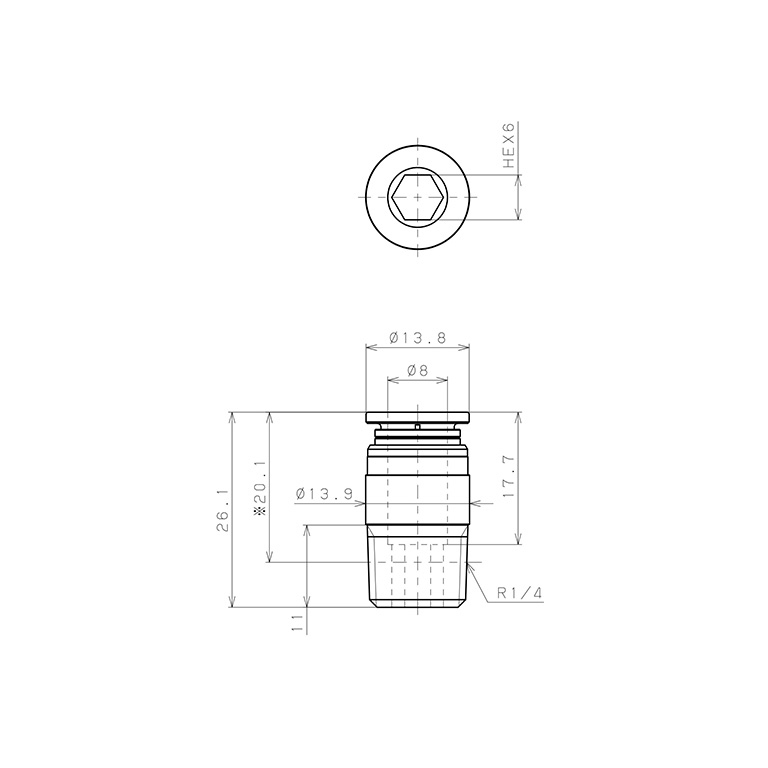 Đầu Nối Nhanh Khí Nén Dạng Thẳng Ren Ngoài Pisco KOC8-02-1_drawing