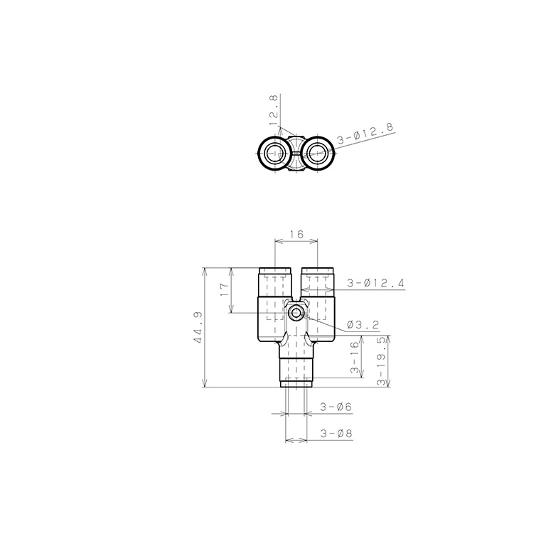 Đầu Nối Nhanh Khí Nén Chữ Y Pisco KY6_drawing