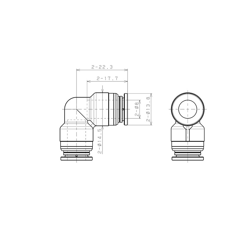 Đầu Nối Nhanh Khí Nén Cong 90° Pisco KV8-1-F_drawing