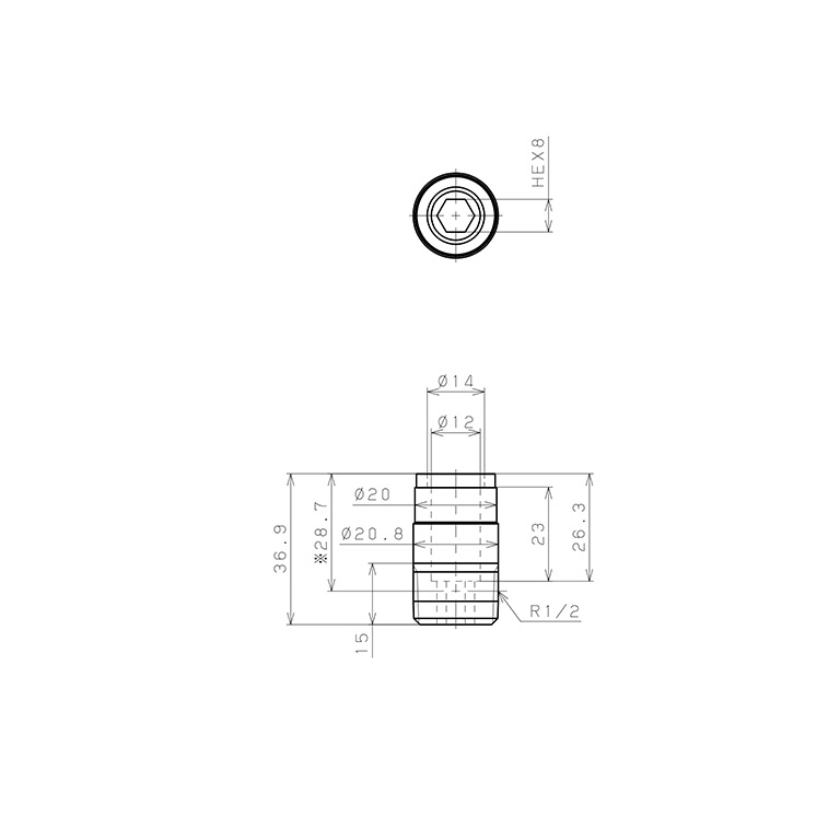 Đầu Nối Nhanh Khí Nén Dạng Thẳng Ren Ngoài Pisco KOC12-04_drawing