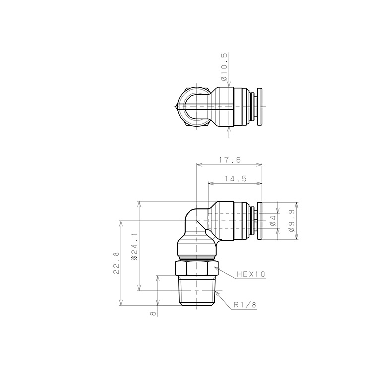 Đầu Nối Nhanh Khí Nén Dạng Cong 90° Ren Ngoài Pisco KL4-01-1_drawing