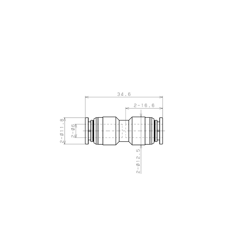 Đầu Nối Nhanh Khí Nén Dạng Thẳng Pisco KU6-1_drawing