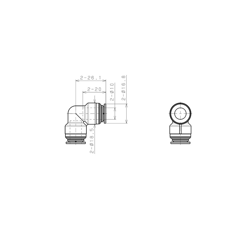 Đầu Nối Nhanh Khí Nén Cong 90° Pisco KV10-1_drawing