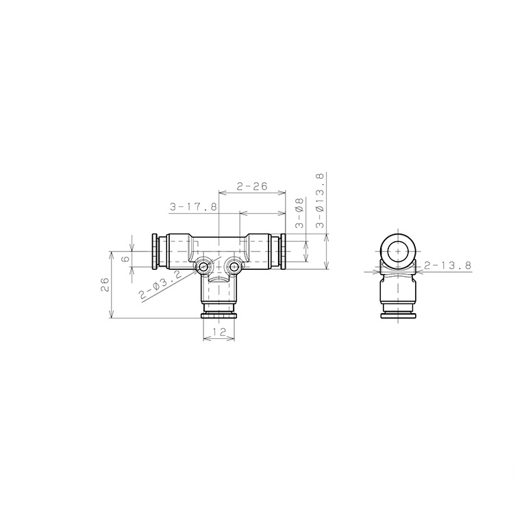 Đầu Nối Nhanh Khí Nén Chữ T Pisco SSPE8-X_drawing