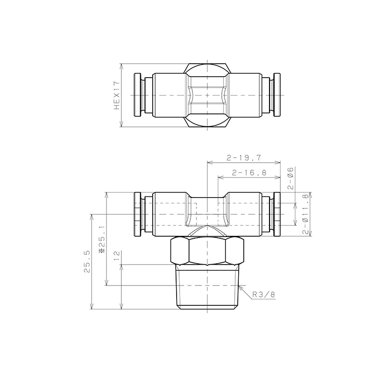 Đầu Nối Nhanh Khí Nén Dạng Chữ T Ren Ngoài Pisco SSPB6-03-X-TP-C_drawing