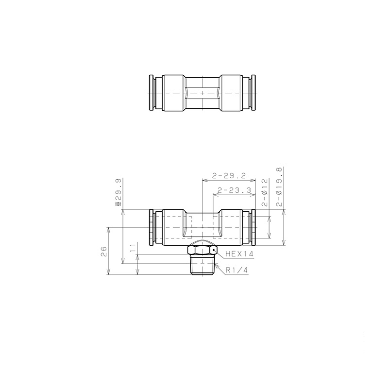 Đầu Nối Nhanh Khí Nén Dạng Chữ T Ren Ngoài Pisco SSPB12-02-TP-C_drawing