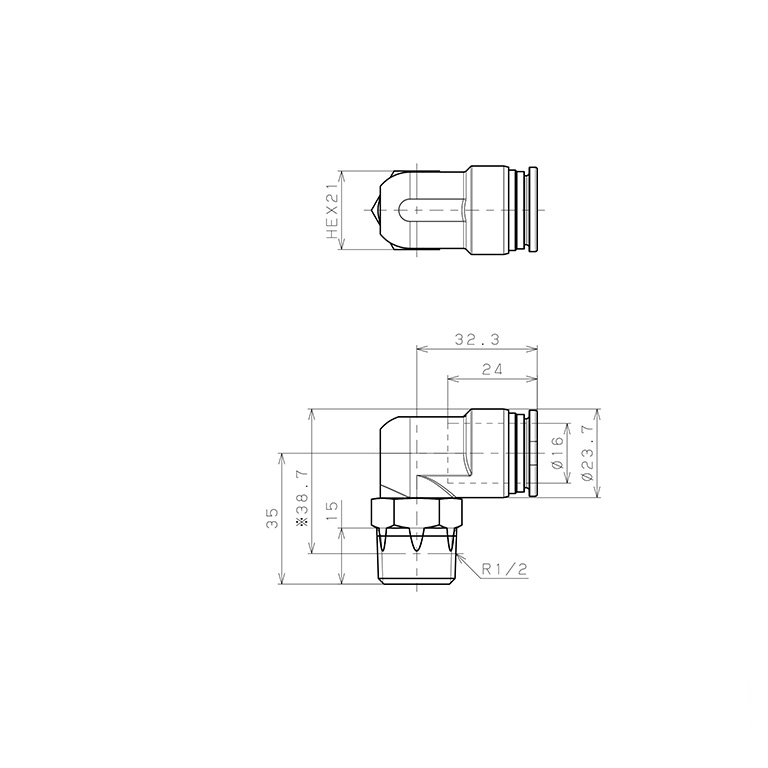 Đầu Nối Nhanh Khí Nén Dạng Cong 90° Ren Ngoài Pisco SSPL16-04-X-TP-C_drawing