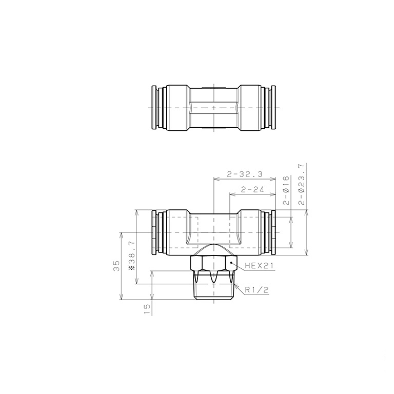 Đầu Nối Nhanh Khí Nén Dạng Chữ T Ren Ngoài Pisco SSPB16-04-X_drawing