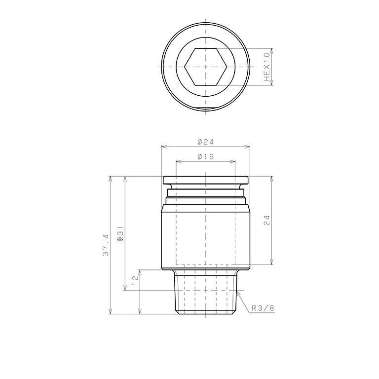 Đầu Nối Nhanh Khí Nén Dạng Thẳng Ren Ngoài Pisco SSPOC16-03-X-C_drawing