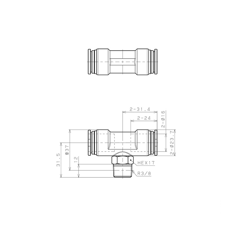 Đầu Nối Nhanh Khí Nén Dạng Chữ T Ren Ngoài Pisco SSPB16-03-X-C_drawing