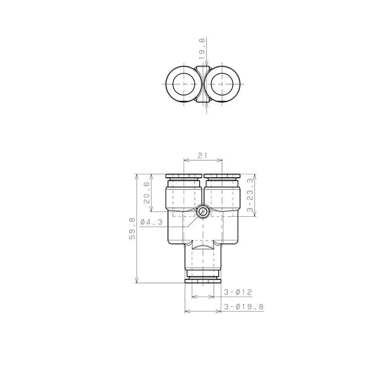 Đầu Nối Nhanh Khí Nén Chữ Y Pisco SSPY12_drawing