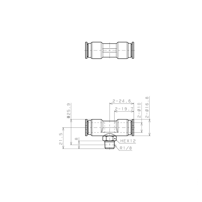 Đầu Nối Nhanh Khí Nén Dạng Chữ T Ren Ngoài Pisco SSPB10-01-X-TP_drawing