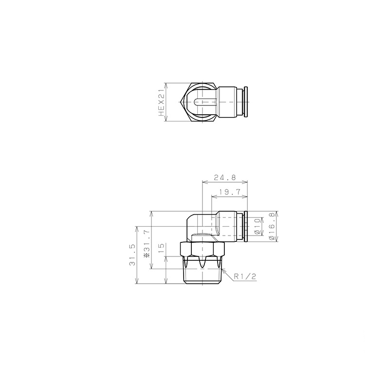 Đầu Nối Nhanh Khí Nén Dạng Cong 90° Ren Ngoài Pisco SSPL10-04-TP_drawing