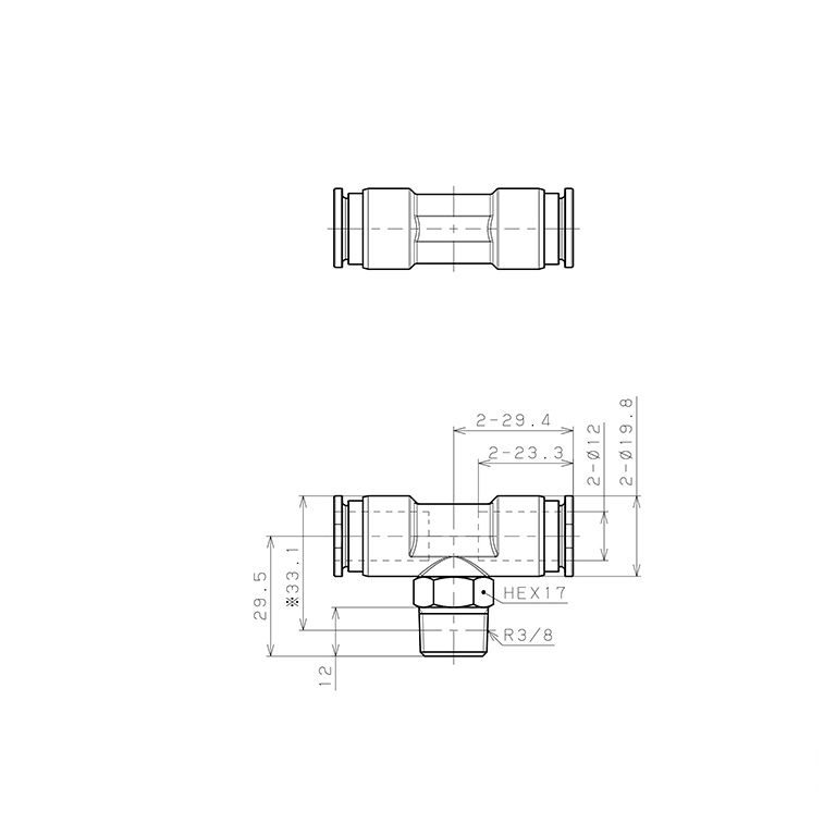 Đầu Nối Nhanh Khí Nén Dạng Chữ T Ren Ngoài Pisco SSPB12-03_drawing