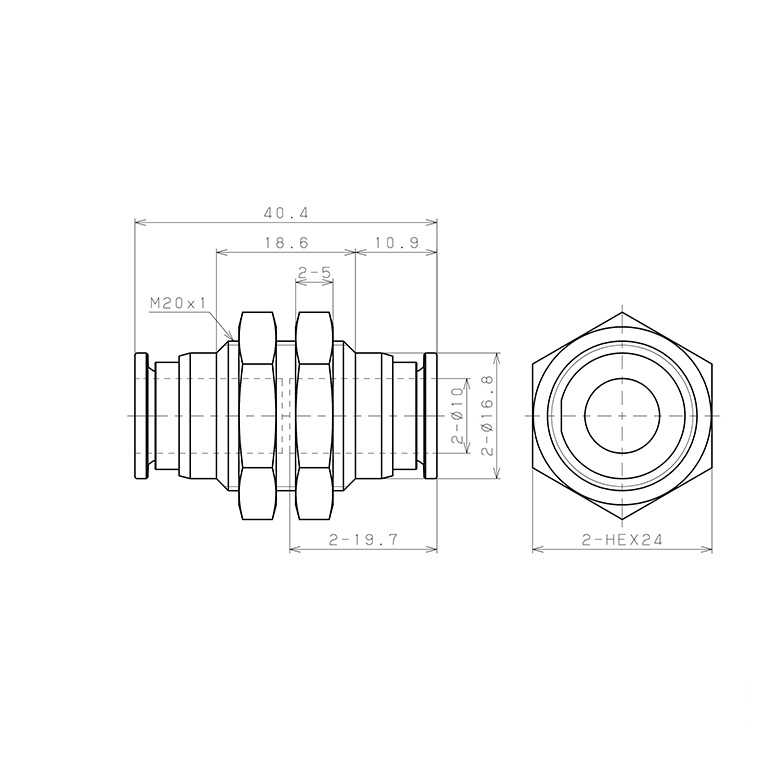 Đầu Nối Nhanh Khí Nén Dạng Thẳng Ren Ngoài Lắp Kẹp Vách Pisco SSPM10_drawing