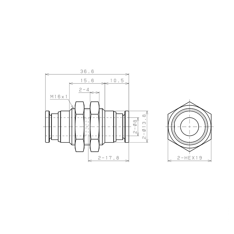 Đầu Nối Nhanh Khí Nén Dạng Thẳng Ren Ngoài Lắp Kẹp Vách Pisco SSPM8-C_drawing