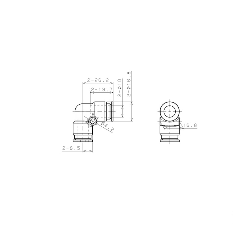 Đầu Nối Nhanh Khí Nén Cong 90° Pisco SSPV10_drawing