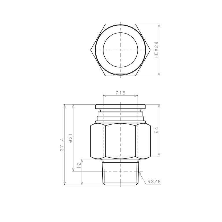 Đầu Nối Nhanh Khí Nén Dạng Thẳng Thân Lục Giác Ren Ngoài Pisco SSPC16-03-TP-C_drawing