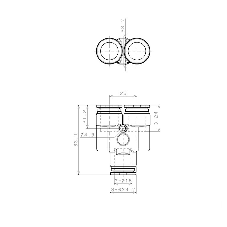 Đầu Nối Nhanh Khí Nén Chữ Y Pisco SSPY16_drawing