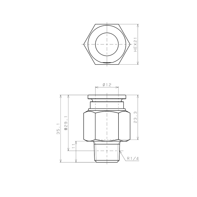 Đầu Nối Nhanh Khí Nén Dạng Thẳng Thân Lục Giác Ren Ngoài Pisco SSPC12-02-X-TP_drawing