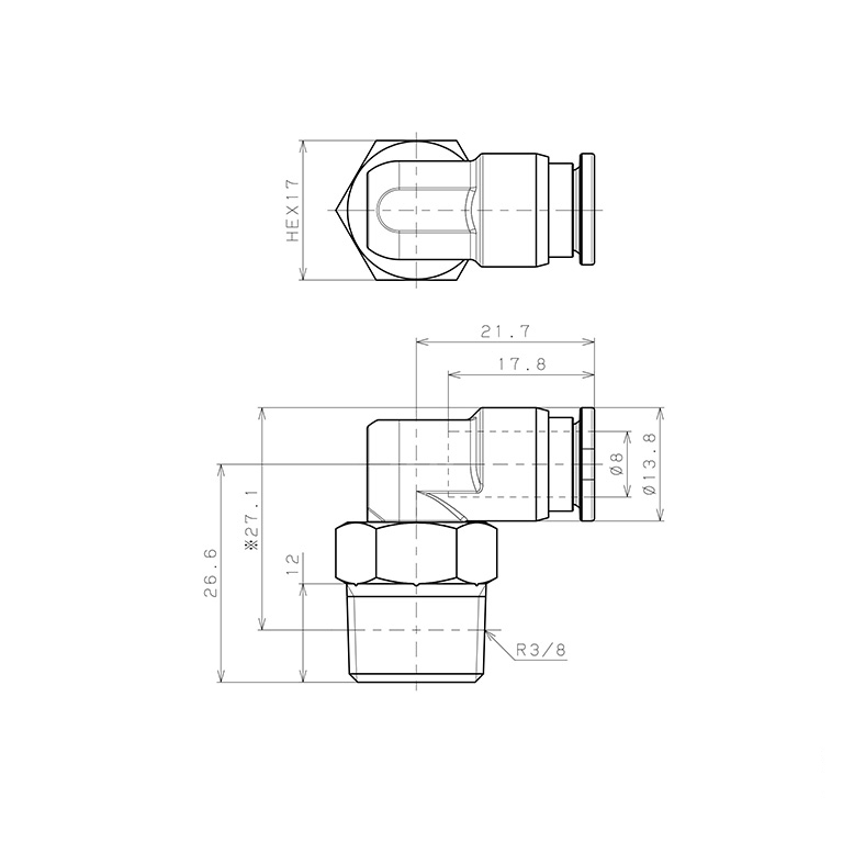 Đầu Nối Nhanh Khí Nén Dạng Cong 90° Ren Ngoài Pisco SSPL8-03-X-TP-C_drawing