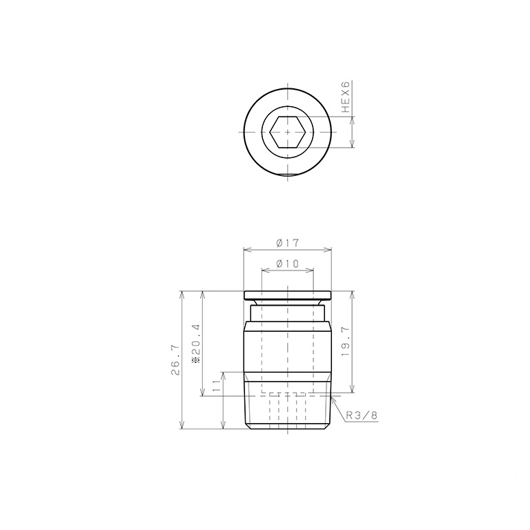 Đầu Nối Nhanh Khí Nén Dạng Thẳng Ren Ngoài Pisco SSPOC10-03_drawing