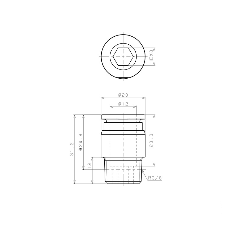 Đầu Nối Nhanh Khí Nén Dạng Thẳng Ren Ngoài Pisco SSPOC12-03-TP-C_drawing