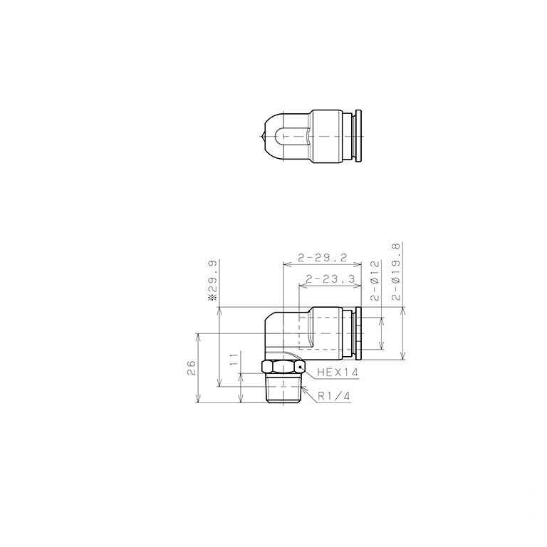 Đầu Nối Nhanh Khí Nén Dạng Cong 90° Ren Ngoài Pisco SSPL12-02-X-TP-C_drawing