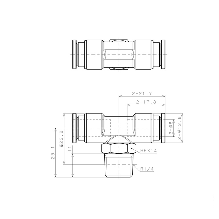 Đầu Nối Nhanh Khí Nén Dạng Chữ T Ren Ngoài Pisco SSPB8-02_drawing