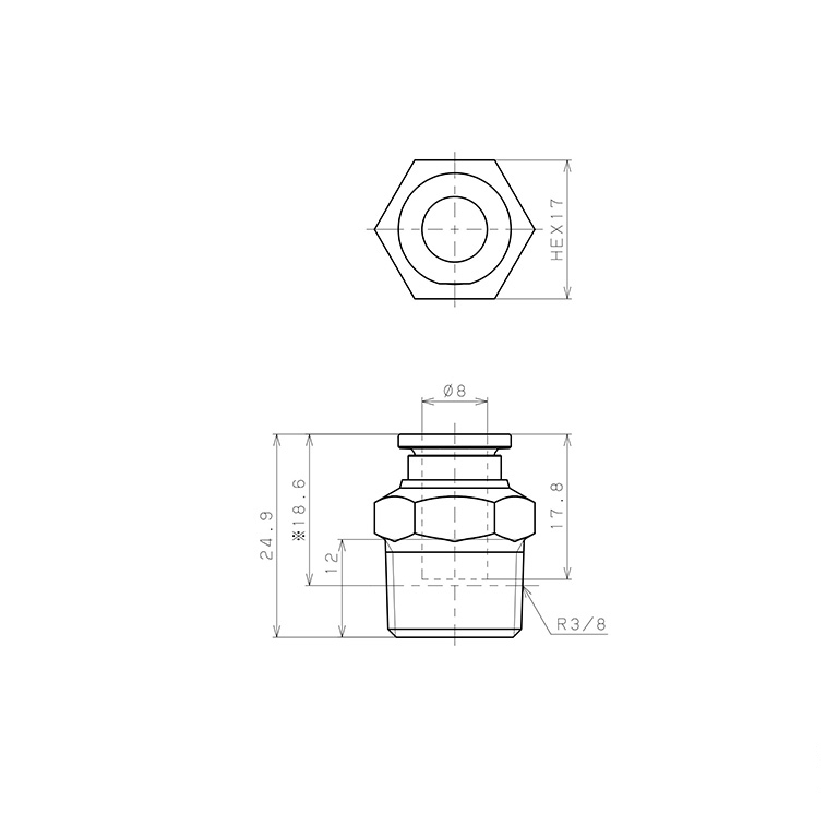 Đầu Nối Nhanh Khí Nén Dạng Thẳng Thân Lục Giác Ren Ngoài Pisco SSPC8-03-X-C_drawing