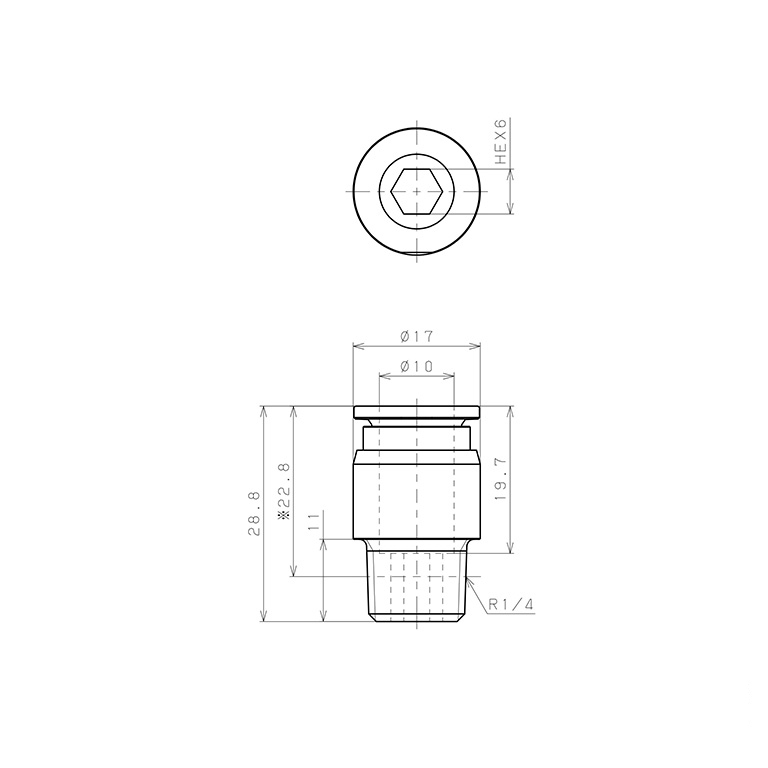 Đầu Nối Nhanh Khí Nén Dạng Thẳng Ren Ngoài Pisco SSPOC10-02-X_drawing