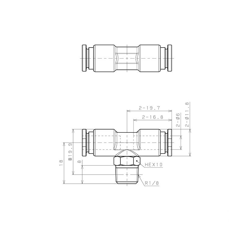 Đầu Nối Nhanh Khí Nén Dạng Chữ T Ren Ngoài Pisco SSPB6-01-X_drawing