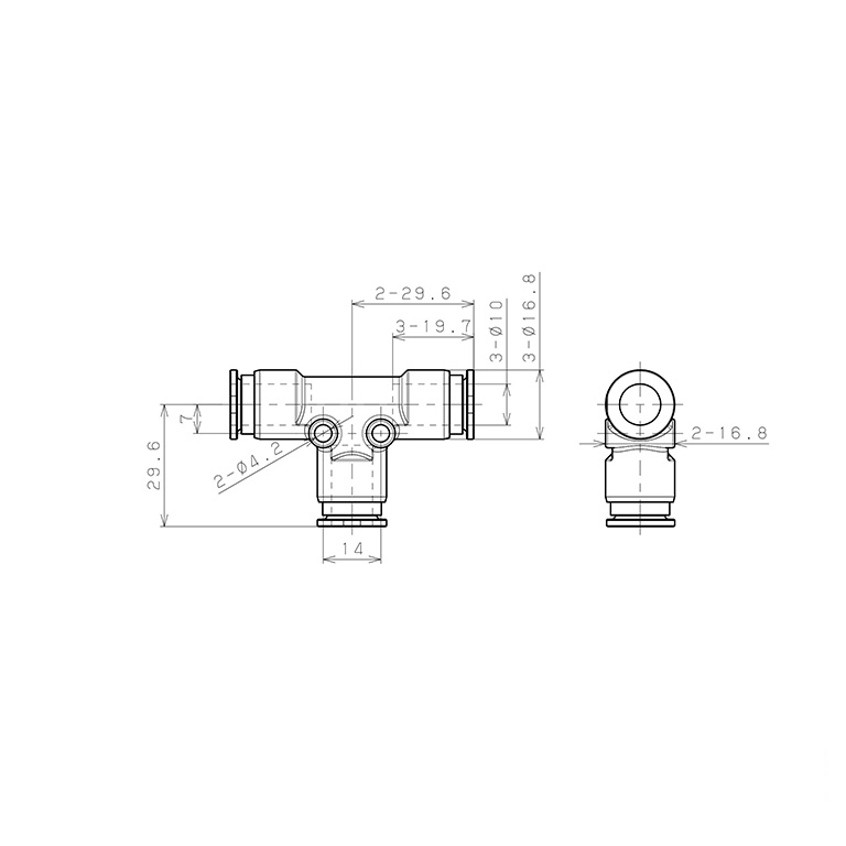 Đầu Nối Nhanh Khí Nén Chữ T Pisco SSPE10-C_drawing