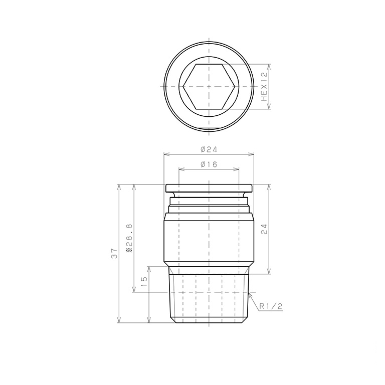 Đầu Nối Nhanh Khí Nén Dạng Thẳng Ren Ngoài Pisco SSPOC16-04-X-TP_drawing