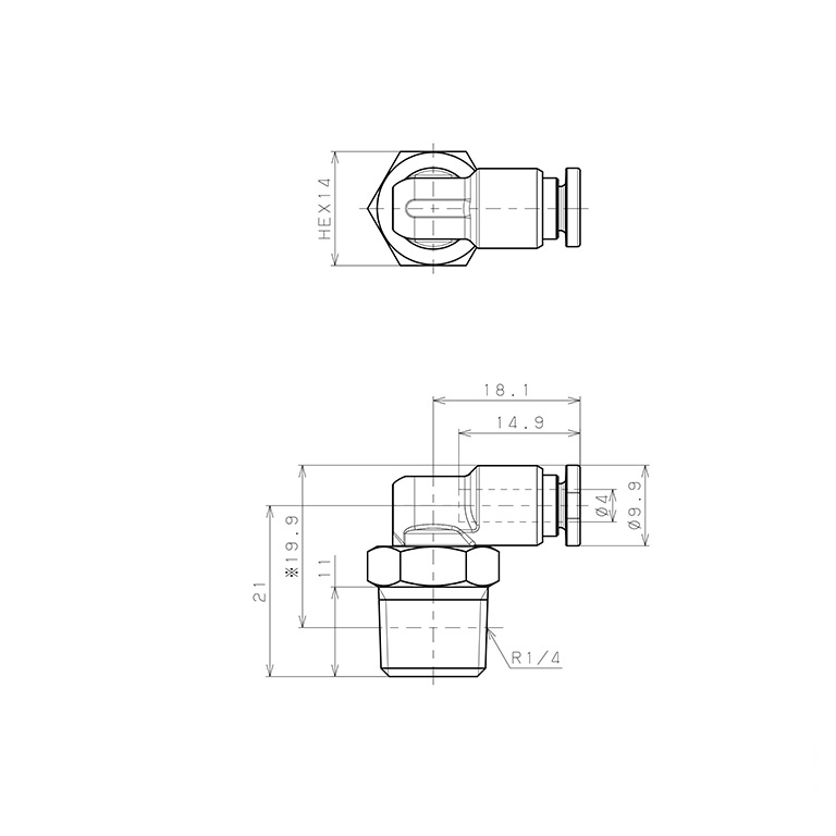 Đầu Nối Nhanh Khí Nén Dạng Cong 90° Ren Ngoài Pisco SSPL4-02-X-TP_drawing