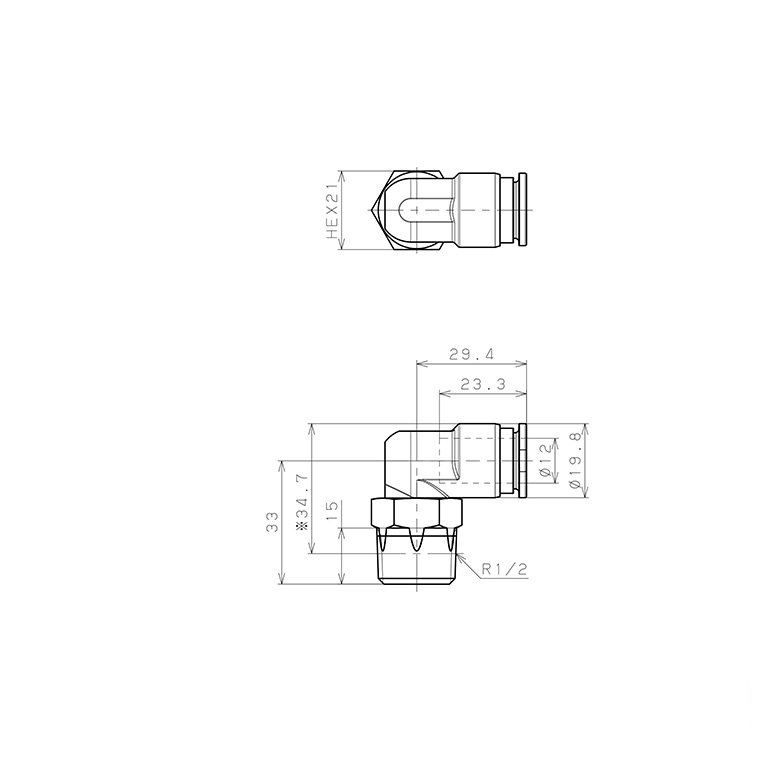 Đầu Nối Nhanh Khí Nén Dạng Cong 90° Ren Ngoài Pisco SSPL12-04-TP_drawing