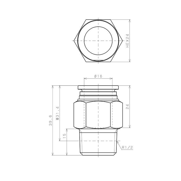 Đầu Nối Nhanh Khí Nén Dạng Thẳng Thân Lục Giác Ren Ngoài Pisco SSPC16-04-TP-C_drawing