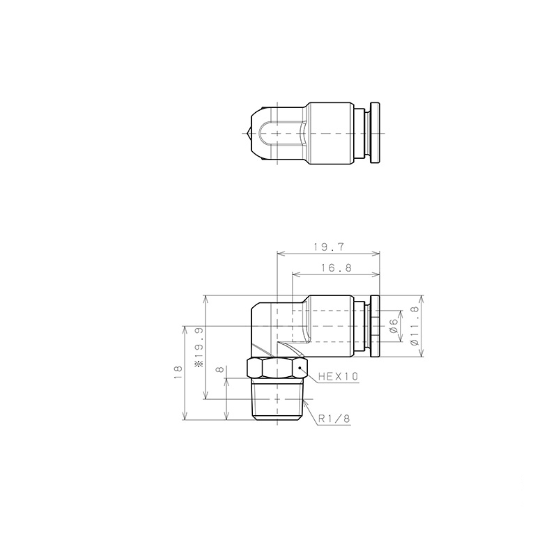 Đầu Nối Nhanh Khí Nén Dạng Cong 90° Ren Ngoài Pisco SSPL6-01-C_drawing