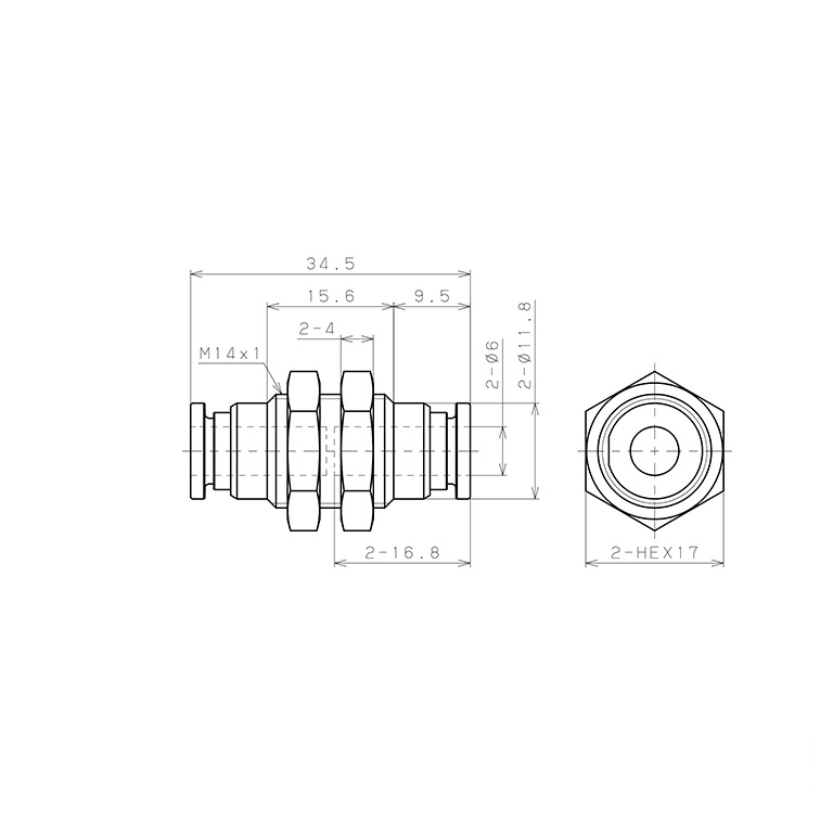 Đầu Nối Nhanh Khí Nén Dạng Thẳng Ren Ngoài Lắp Kẹp Vách Pisco SSPM6-X-C_drawing