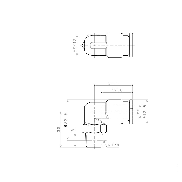 Đầu Nối Nhanh Khí Nén Dạng Cong 90° Ren Ngoài Pisco SSPL8-01-X_drawing