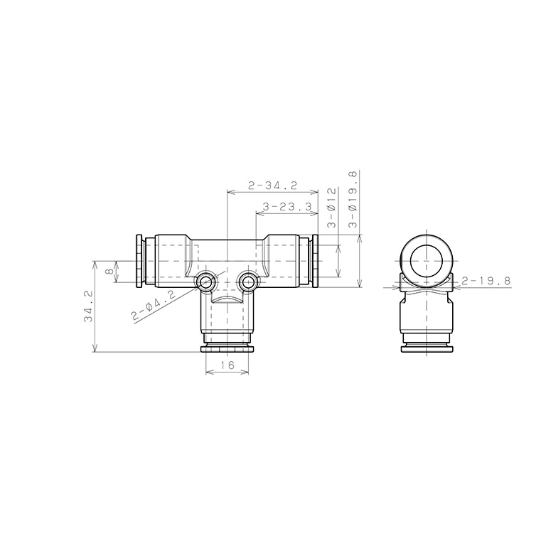 Đầu Nối Nhanh Khí Nén Chữ T Pisco SSPE12-C_drawing