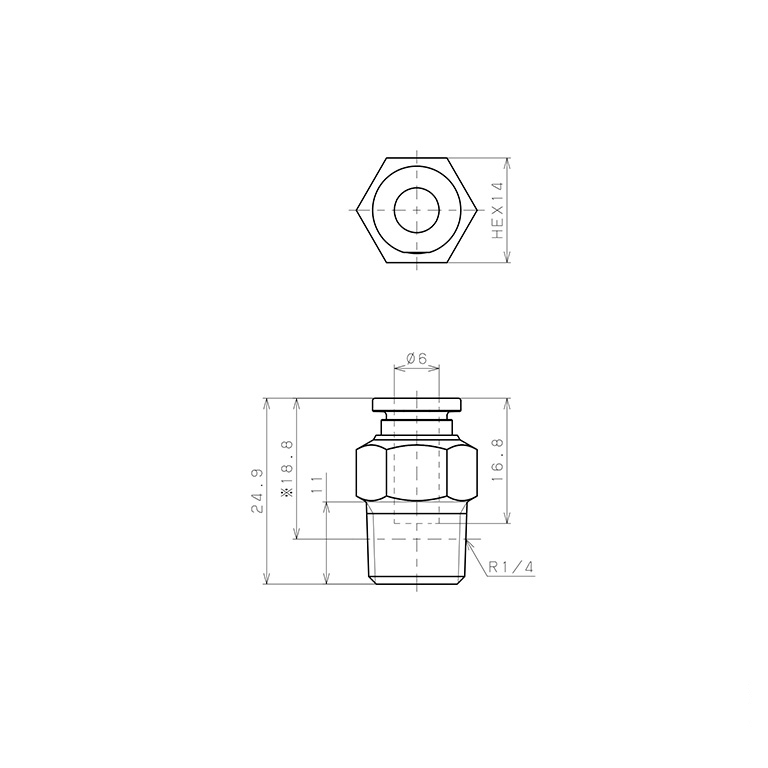 Đầu Nối Nhanh Khí Nén Dạng Thẳng Thân Lục Giác Ren Ngoài Pisco SSPC6-02_drawing