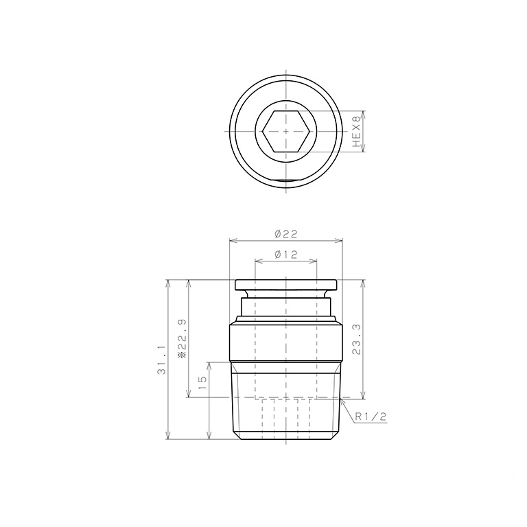 Đầu Nối Nhanh Khí Nén Dạng Thẳng Ren Ngoài Pisco SSPOC12-04_drawing