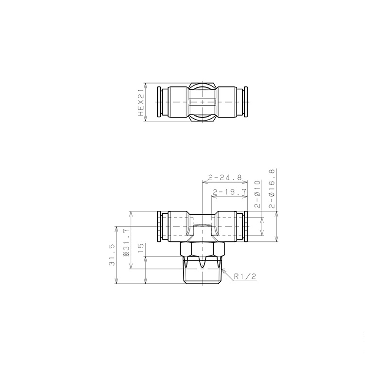 Đầu Nối Nhanh Khí Nén Dạng Chữ T Ren Ngoài Pisco SSPB10-04-TP-C_drawing