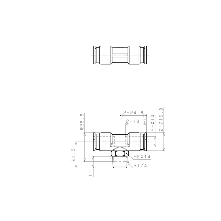 Đầu Nối Nhanh Khí Nén Dạng Chữ T Ren Ngoài Pisco SSPB10-02-TP-C_drawing