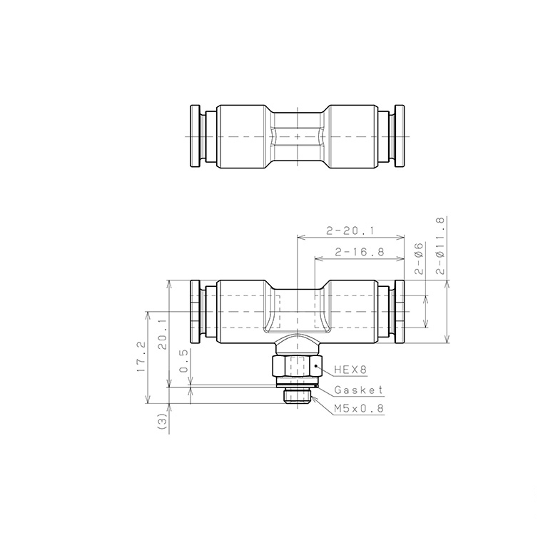 Đầu Nối Nhanh Khí Nén Dạng Chữ T Ren Ngoài Pisco SSPB6-M5-X-C_drawing